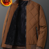 kkboxly  Solid Color Sherpa Lined Varsity Jacket, Men's Casual Fleece Lined Baseball Jacket Coat Regular Fit College Hipster Windbreaker For Winter Autumn
