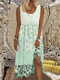 kkboxly  Plus Size Elegant Dress, Women's Plus Colorblock Ditsy Floral Print Round Neck Tank Dress