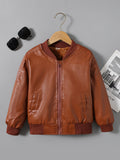 kkboxly  kkboxly  Boys Fleece Zipper Artificial Leather Jacket
