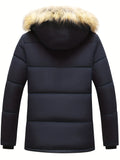 kkboxly  Men's Winter Removable Hooded Cotton-padded Jacket Coat Sherpa Lined Midi Packable Parka Jackets, Men's Parka