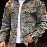 kkboxly  Men's Ethnic Style Jacket, Casual Button Up Flap Pocket Jacket