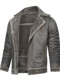 kkboxly  Warm Fleece Hooded PU Jacket, Men's Casual Winter Jacket Coat For Outdoor Activities