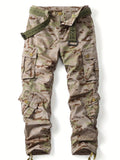 kkboxly  Men's Kpop Trendy Ankle Tie Multi Pockets Camouflage Workwear Trousers,Suitable For Spring And Autumn, Suitable For Outdoor, Suitable For Camping