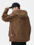 kkboxly  Men's Solid Jacket With Pockets, Casual Breathable Zip Up Long Sleeve Hooded Jacket For Spring Fall