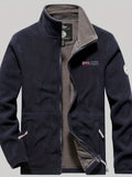 Male Casual Warm Plush Fleece Jacket, Comfy Thermal Slightly Stretch Coats For Men's Winter Outdoor Activities