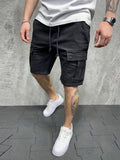 kkboxly  Mens Casual Non Stretch Loose Fit Drawstring Cotton Cargo Shorts With Pockets, Male Clothes For Summer