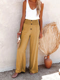 kkboxly  Smocked Waist Wide Leg Pants, Casual Loose Button Front Pants For Spring & Summer, Women's Clothing