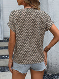 2025 kkboxly  Allover Print Notched Neck Blouse, Casual Short Sleeve Blouse For Spring & Summer, Women's Clothing