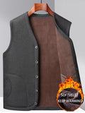 kkboxly  Vintage Warm Winter Vest, Men's Casual Button Up V Neck Vest For Fall Winter