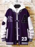 kkboxly  Men's Stand Collar Casual Loose Sports Jacket Color Block "A" Letter Embroidery Button Pocket Coat Top Clothes