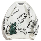 kkboxly  Cute Cartoon Dinosaur Pattern Knitted Sweater, Men's Casual Warm Slightly Stretch Round Neck Pullover Sweater For Fall Winter