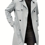 kkboxly  Plus Size Men's Trendy Windbreaker Double-breasted Belt Lapel Casual Slim Long Jacket  Coat
