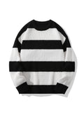 kkboxly  Men's Color Block Knitted Sweater, Warm Trendy Loose Pullover, Mens Clothing