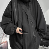 realaiot  Men's Stylish Solid Waterproof Jacket With Pockets, Active Breathable Zip Up Long Sleeve Hooded Jacket For Hiking Jogging Cycling Outdoor Fitness Workout