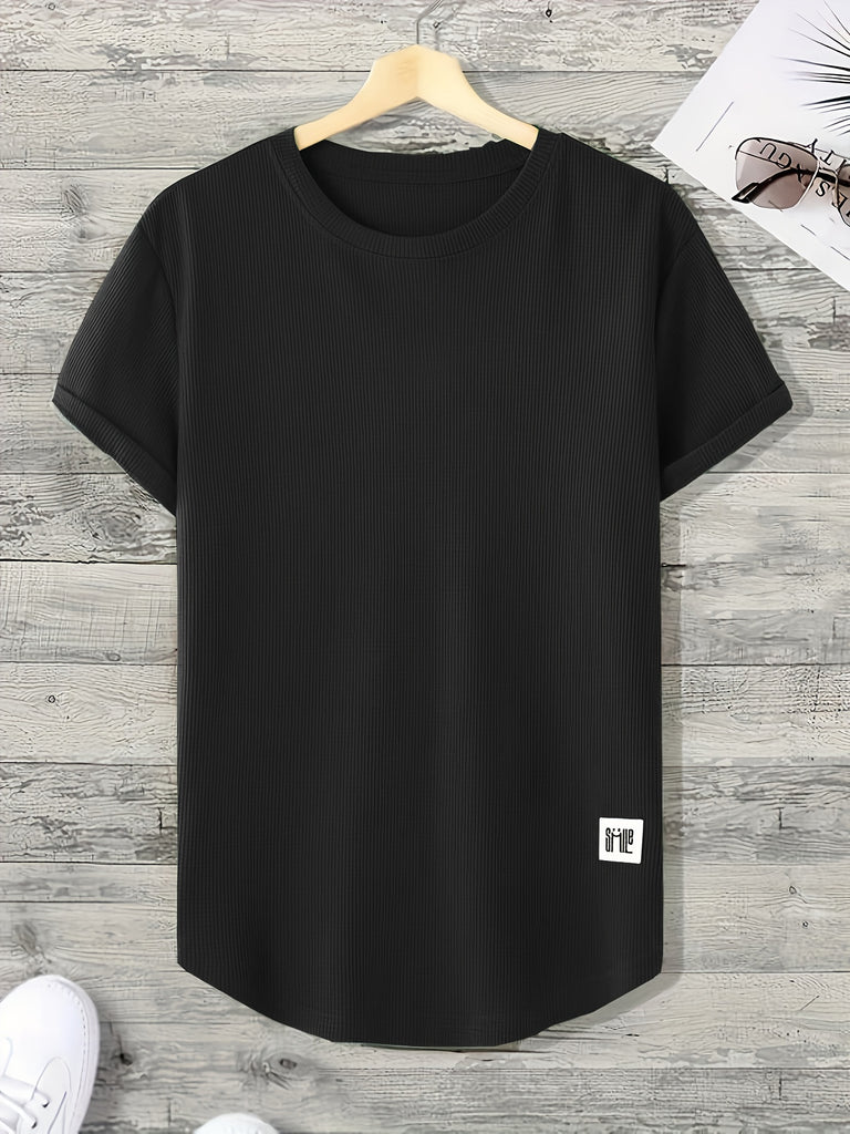 kkboxly  Men's "Smile" T-shirt For Summer Outdoor, Casual Slightly Stretch Crew Neck Tee Short Sleeve Graphic Stylish Clothing