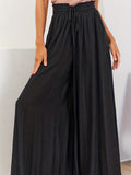 kkboxly  Boho Drawstring Wide Leg Pants, Casual Smocked Waist Elastic Palazzo Pants For Spring & Summer, Women's Clothing