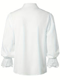 kkboxly  Men's Long Sleeve Retro Medieval Pirate Noble Shirt Renaissance Ruffled Collar Casual Beach Tops Festival Party Dress Shirt Solid Tee Shirt V-Neck Tops For Men Halloween