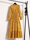 Kkboxly   Floral Print Ruffle Trim Dress, Elegant Stand Collar Long Sleeve Maxi Dress, Women's Clothing