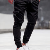 Trendy Solid Drawstring Cargo Pants, Men's Multi Flap Pocket Trousers, Loose Casual Outdoor Pants, Men's Work Pants Outdoors Streetwear Hip Hop Style