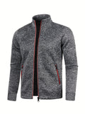 kkboxly  Warm Stand Collar Jacket, Men's Casual Comfortable Zip Up Zipper Pockets Knitted Cardigan For Fall Winter