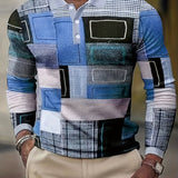 Men's Color Block Lapel Shirt, Casual Slightly Stretch Breathable Button Up Long Sleeve Shirt For Outdoor Spring Fall