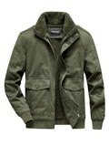 kkboxly  Men's Casual Warm Thick Jacket, Chic Cotton Stand Collar Flap Pocket Jacket For Fall Winter