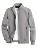 kkboxly  Men's Solid Color Zip-Up Stand Collar Jacket, Casual Loose Windbreaker Jacket For Sports Outdoors, Running