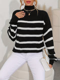kkboxly  Striped Mock Neck Pullover Sweater, Casual Long Sleeve Sweater For Fall & Winter, Women's Clothing
