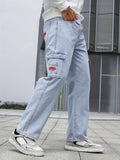 Multi Pocket Loose Fit Jeans, Men's Casual Street Style Denim Pants For All Seasons