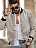 Flannel Varsity Bomber Jacket, Men's Casual Baseball Jacket Coat Regular Fit College Hipster Windbreaker For Spring Autumn
