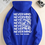 kkboxly  ''NEVER MIND'' Swirl Print Hoodies For Men, Graphic Hoodie With Kangaroo Pocket, Comfy Loose Trendy Hooded Pullover, Mens Clothing For Autumn Winter