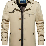 kkboxly  Men's Elegant Single Breasted Trench Coat For Fall Winter
