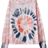 kkboxly  Tie Dye Long Sleeved T-shirts, Comfort Loose Crew Neck Active Comfort Sweatshirt, Women's Clothing
