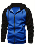 kkboxly  Fall/Winter Men's Colorblock Raglan Sleeve Zip Up Drawstring Hoodie