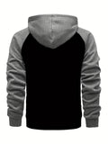 kkboxly  Plus Size Men's Casual Hooded Cardigan Sweatshirt, Loose Zipper Contrast Tracksuit, Oversized Men's Outerwear Coat, Tops, Clothing Best Sellers
