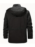 kkboxly  Warm Fleece Hooded Jacket, Men's Casual Multi Pocket Jacket Coat For Fall Winter