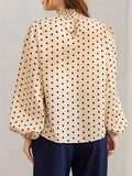 kkboxly  Polka-dot Print Mock Neck Blouse, Elegant Long Lantern Sleeve Blouse For Spring & Fall, Women's Clothing