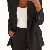 kkboxly  Solid Lapel Pocket Blazer, Elegant Long Sleeve Blazer For Spring & Fall, Women's Clothing