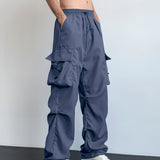 kkboxly  Solid Multi Flap Pockets Men's Straight Leg Cargo Pants, Loose Casual Outdoor Baggy Pants, Men's Work Pants Hiphop Style