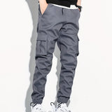 Casual Cotton Street Style Side Pockets Drawstring Joggers, Men's Cargo Pants For Spring Summer Outdoor