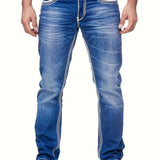 kkboxly Men's Casual Slim Fit Jeans, Chic Street Style Medium Stretch Denim Pants