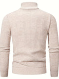 kkboxly  Men's Trendy Solid Knitted Pullover, Casual Slightly Stretch Breathable Turtle Neck Zip Up Long Sleeve Top For Outdoor Fall Winter