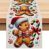 1pc Linen Gingerbread Man Table Runner, Square Christmas Party Tablecloth Pad, Festive Dining Room Decor, Woven Fabric Table Banner for Home Kitchen Use