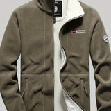 Male Casual Warm Plush Fleece Jacket, Comfy Thermal Slightly Stretch Coats For Men's Winter Outdoor Activities