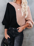 Color Block Crew Neck Pullover Sweater, Casual Long Sleeve Sweater For Spring & Fall, Women's Clothing
