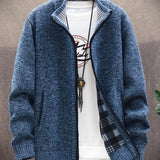 kkboxly  Men's Full Zip Up Casual Stand Collar Cardigan, Regular Fit Knitted Sweater Jacket Coat With Pockets For Winter Fall