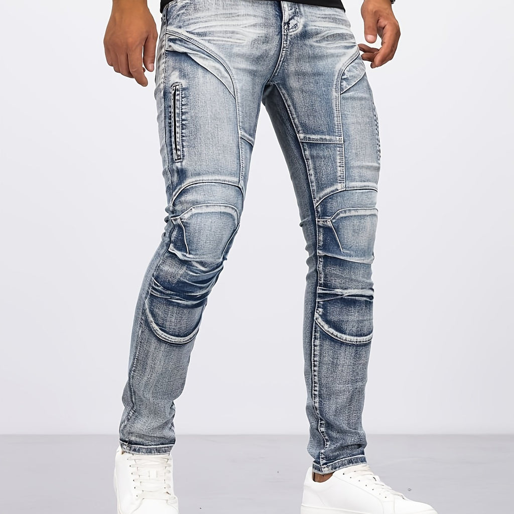kkboxly  Men's Casual Skinny Biker Jeans, Chic Street Style Stretch Denim Pants
