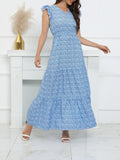2025 kkboxly  Ditsy Floral Print Dress, Vacation Boho V Neck Ruffle Trim Short Sleeve High Waist Maxi Dress, Women's Clothing