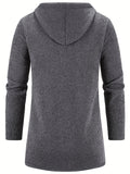 kkboxly  Warm Mid-length Hooded Fleece Coat, Men's Comfortable Solid Color Zip Up Knitted Cardigan For Spring Fall