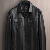 kkboxly  Full Zip Up PU Jacket, Men's Casual Windbreaker Jacket Faux Leather Coat Lapel Coat For Spring Autumn